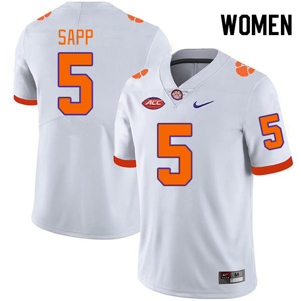 Women's Clemson Tigers Josh Sapp #5 College White NCAA Authentic Football Stitched Jersey 23HU30OY